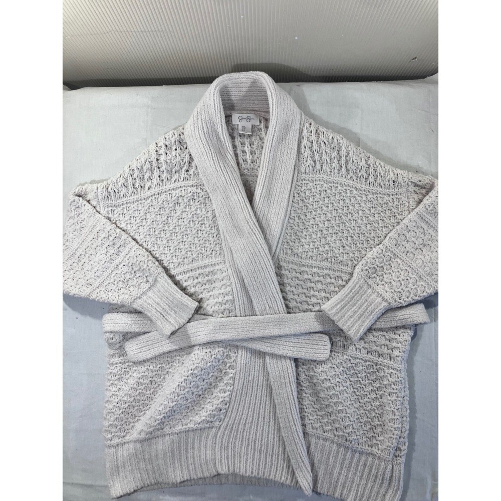 Jessica Simpson‎ Cream Textured Knit Shawl Collar Belted Cardigan Sweater Size S